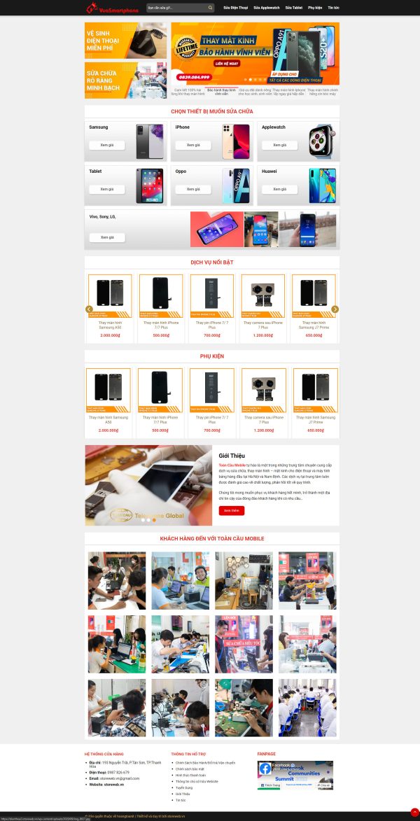 Mẫu Website dành cho Công ty, Cửa hàng kinh doanh Dịch vụ Sửa chữa Điện thoại