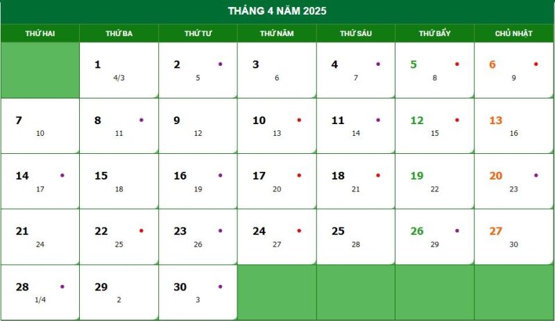 Danh sách ngày đẹp tháng 4 năm 2025 theo lịch âm và dương