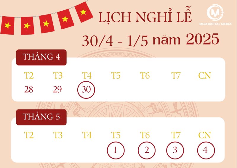 Lịch nghỉ lễ 30/4 và 1/5 năm 2025